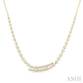 1 5/8 ctw Round Cut Diamond Split Twin Row Center Tennis Necklace in 14K Yellow Gold